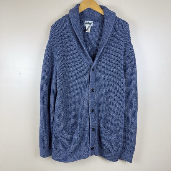 LL Bean Sweater Cardigan L Organic Cotton Waffle Knit Shawl Collar Chunky Knit - Picture 2 of 14